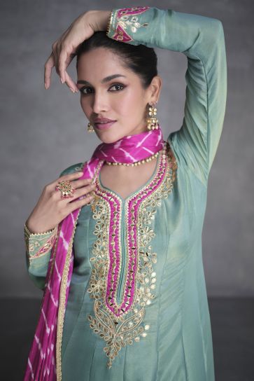 Vartika Singh Organza Silk Fabric Sea Green Color Gorgeous Look Readymade Salwar Suit