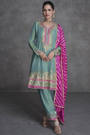 Vartika Singh Organza Silk Fabric Sea Green Color Gorgeous Look Readymade Salwar Suit