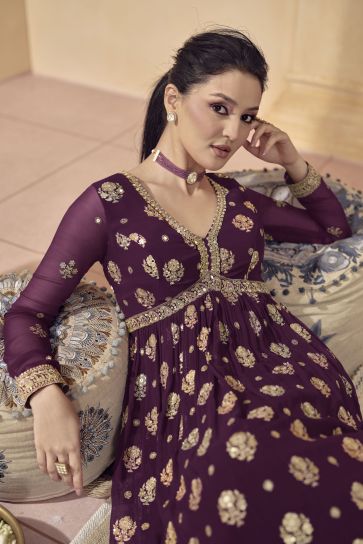 Georgette Fabric On Purple Color Amazing Readymade Gown With Dupatta