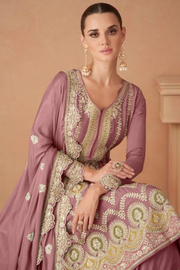 Eugeniya Belousova Pink Color Chinon Fabric Glamorous Palazzo Suit