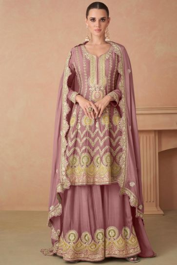 Eugeniya Belousova Pink Color Chinon Fabric Glamorous Palazzo Suit