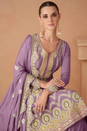 Eugeniya Belousova Chinon Fabric Lavender Color Beatific Palazzo Suit