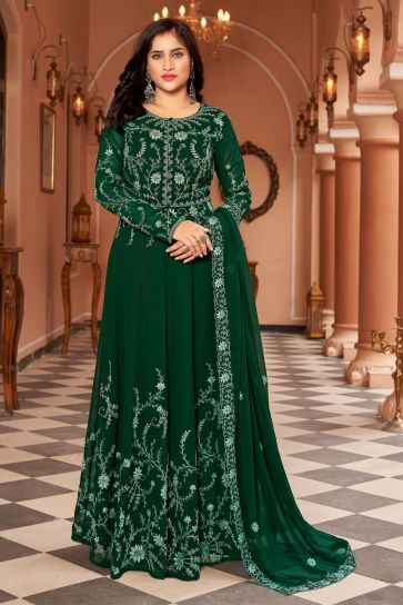 Function Wear Green Color Supreme Georgette Anarkali Suit