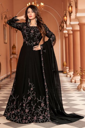 Excellent Function Wear Black Color Georgette Anarkali Suit