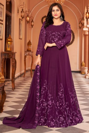 Purple Color Function Wear Elegant Georgette Anarkali Suit