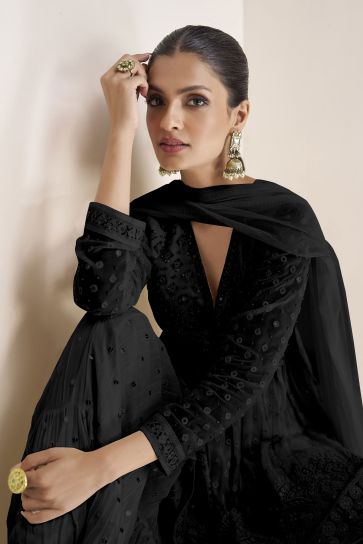 Georgette Fabric Black Color Glamorous Readymade Sharara Suit