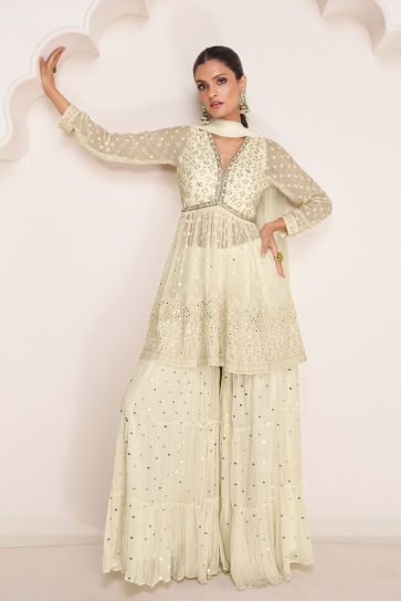White Color Georgette Fabric Glorious Readymade Sharara Suit