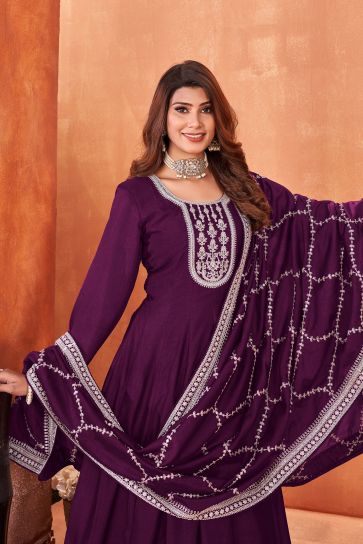 Fascinating Purple Color Art Silk Fabric Function Wear Anarkali Suit