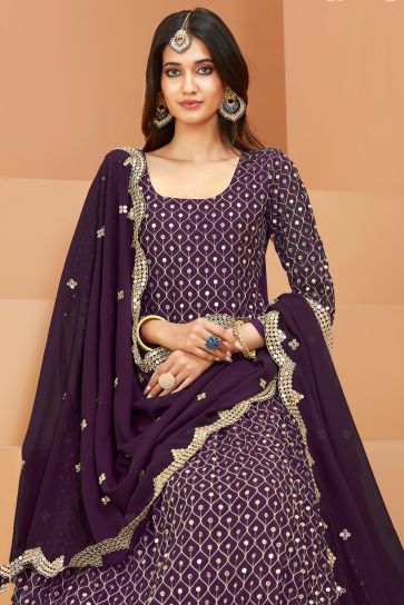 Sequins Work Purple Color Inventive Anarkali Suit In Georgette Fabric