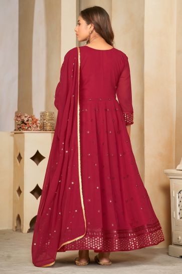 Georgette Fabric Maroon Color Excellent Sequins Embroidered Anarkali Suit