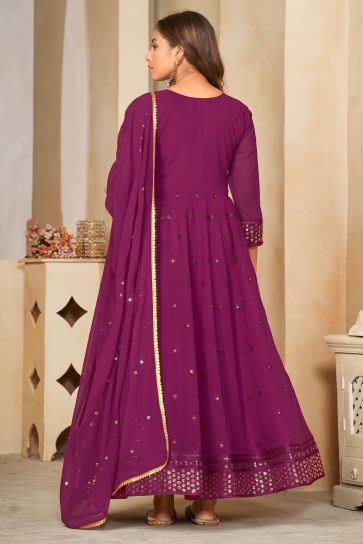 Wine Color Glittering Georgette Fabric Sequins Embroidered Anarkali Suit