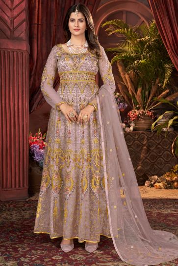 Komal Vora Lavender Color Net Fabric Elegant Anarklai Suit For Function