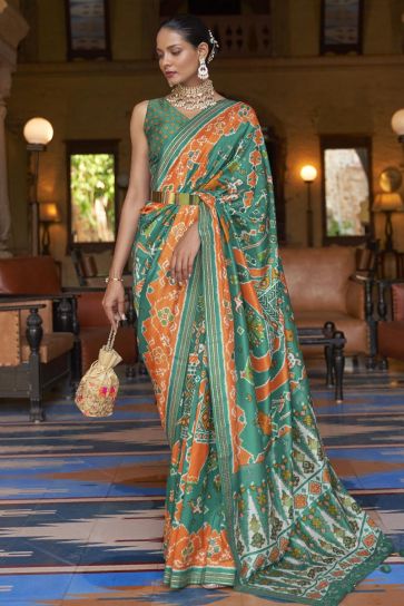 Radiant Green Color Art Silk Fabric Patola Printed Saree