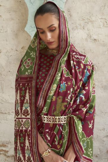Charming Maroon Color Art Silk Fabric Patola Printed Saree