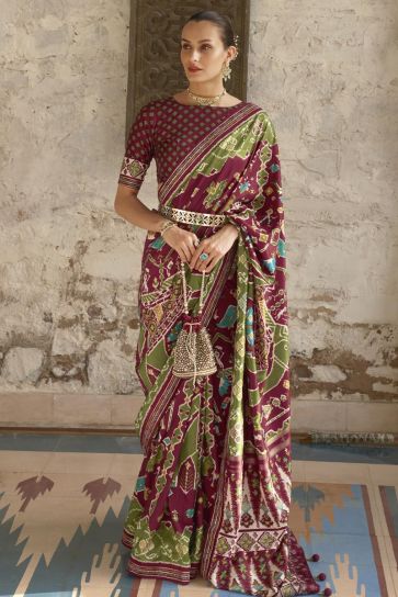 Charming Maroon Color Art Silk Fabric Patola Printed Saree