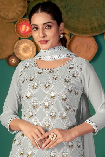 Grey Color Festival Wear Georgette Fabric Charismatic Salwar Suit