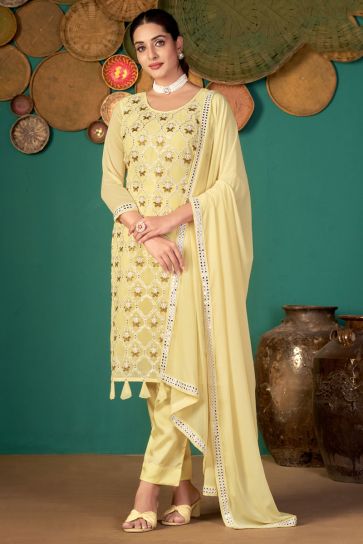 Georgette Fabric Festival Wear Yellow Color Phenomenal Salwar Suit