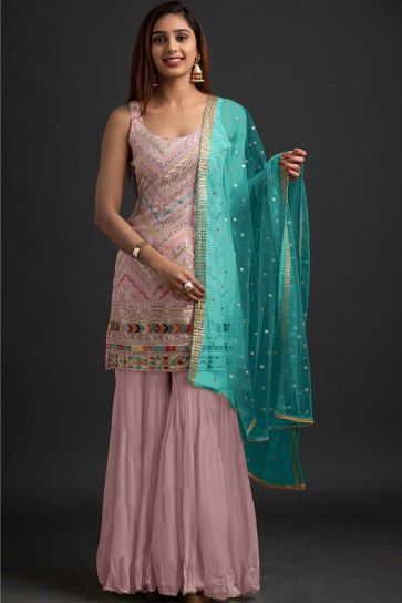 Pink Color Georgette Fabric Function Wear Glamorous Sharara Suit