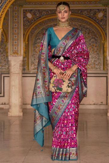 Rani Color Art Silk Fabric Patola Printed Precious Saree