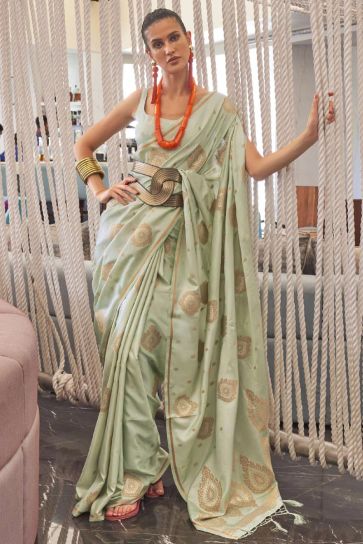 Sea Green Color Ravishing Function Wear Satin Fabric Saree
