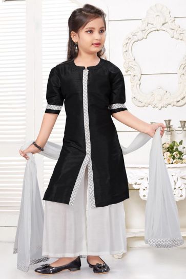 Girls Wear Black Color Art Silk Fabric Palazzo Suit