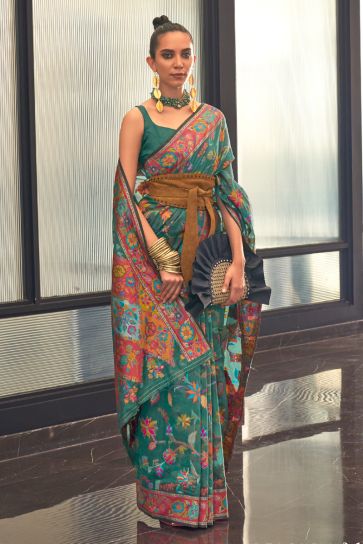 Art Silk Fabric Function Wear Green Color Fantastic Printed Saree