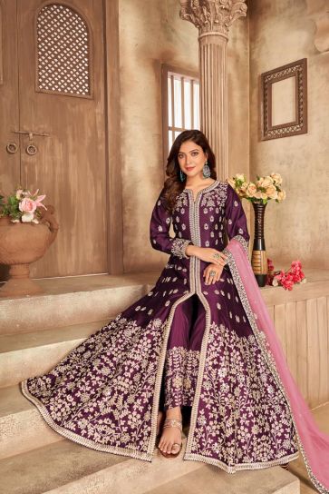 Purple Art Silk Floor Length Anarkali Suit