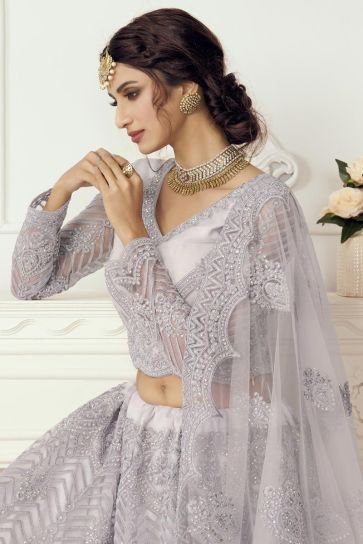 Lavender Color Net Fancy Reception Wear Lehenga Choli