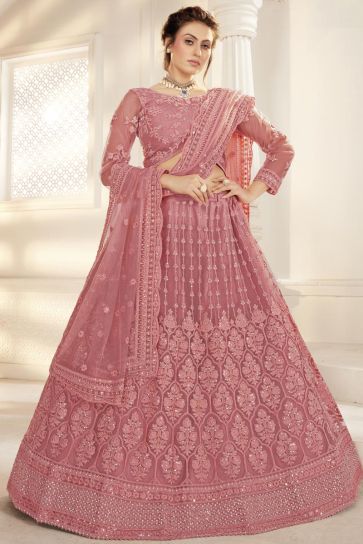 Exclusive Function Wear Designer Embroidered Work Peach Color Lehenga Choli