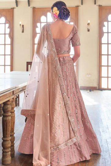 Wedding Function Wear Silk Fabric Pink Color Embroidered Lehenga Choli