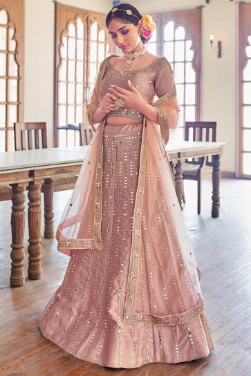 Wedding Function Wear Silk Fabric Pink Color Embroidered Lehenga Choli