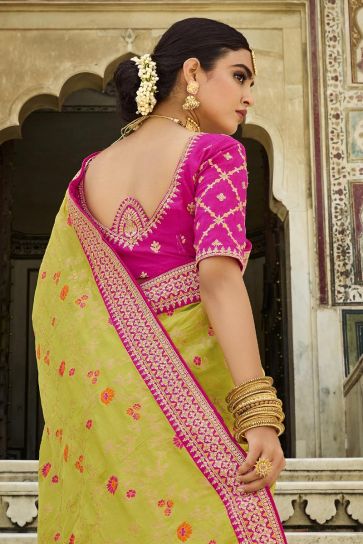 Green Color Art Silk Fabric Sangeet Wear Weaving Work Saree