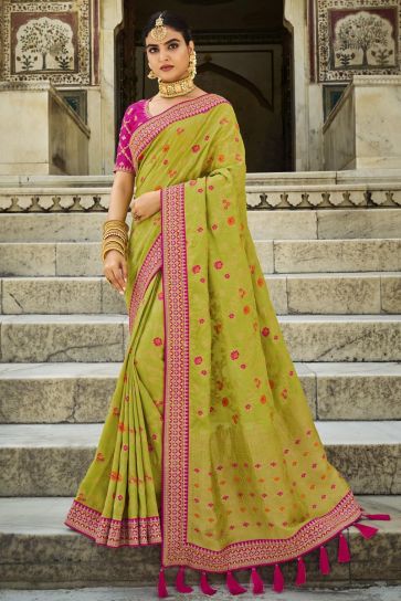 Green Color Art Silk Fabric Sangeet Wear Weaving Work Saree