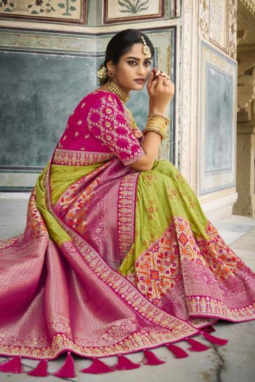 Art Silk Fabric Green Color Weaving Work Festive Wear Trendy Saree