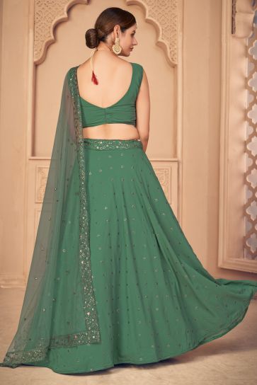 Wedding Wear Sea Green Color Embroidered Lehenga Choli In Georgette Fabric