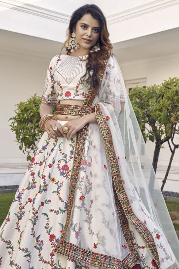 Buy Designer Sarees, Salwar Kameez, Kurtis & Tunic and Lehenga Choli.Pretty  Silk Off White Lehenga Choli