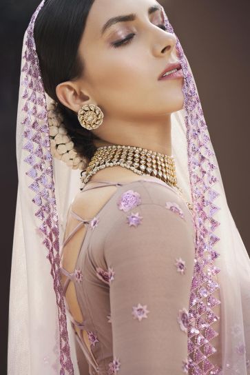 Lavender Color Net Fabric Lehenga Choli