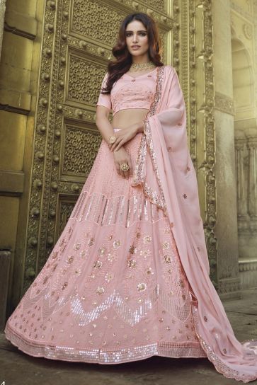 Sangeet Wear Pink Color Chic Georgette Fabric Sequins Work Lehenga Choli