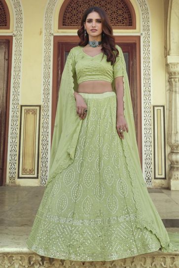 Sangeet Wear Georgette Fabric Chic Sequins Work Lehenga Choli In Green Color