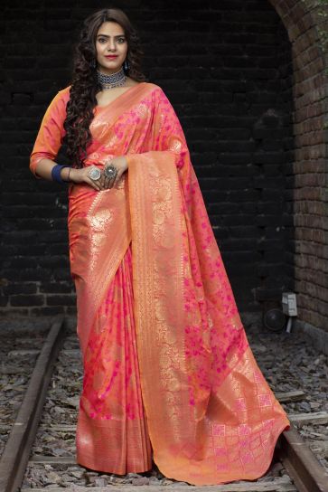 Art Silk Fabric Party Wear Rani Color Fancy Weaving Work Saree