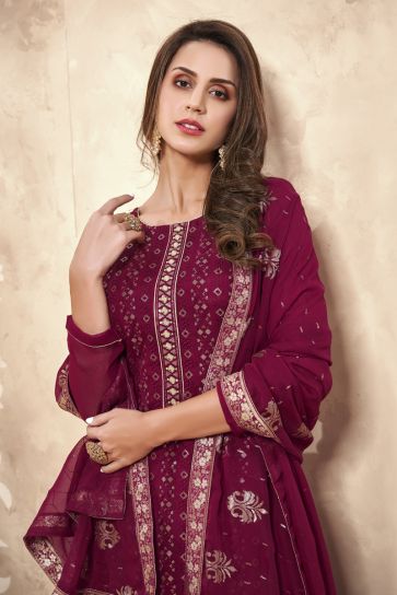 Purple Color Georgette Fabric Fancy Embroidered Function Wear Salwar Kameez