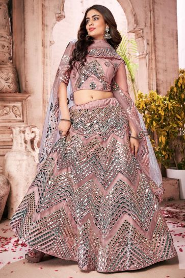 Pink Color Wedding Wear Net Fabric Fancy Work Lehenga Choli