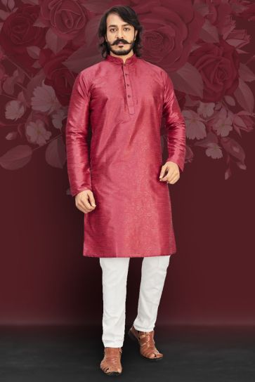 Pink Color Art Silk Function Wear Readymade Kurta Pyjama For Men