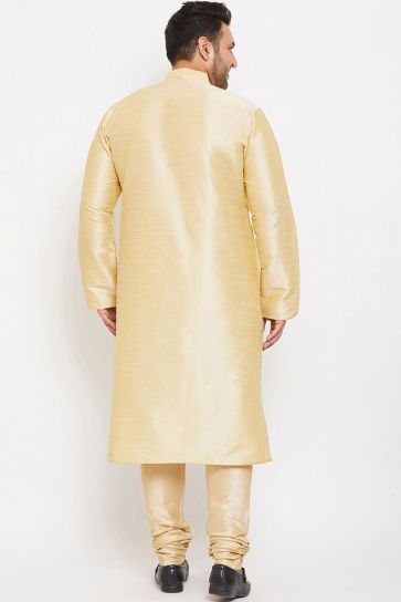 Dhupion Silk Fabric Sangeet Wear Cream Color Plus Size Kurta Pyjama