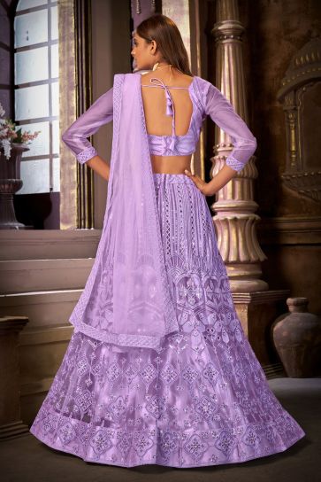 Function Wear Net Fabric Purple Color Beautiful Lehanga Choli