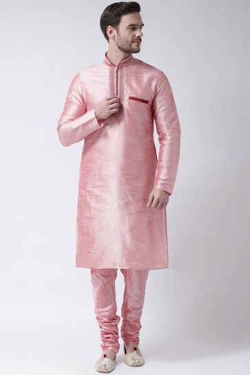 Pink Color Sangeet Wear Dhupion Silk Fabric Kurta Pyjama