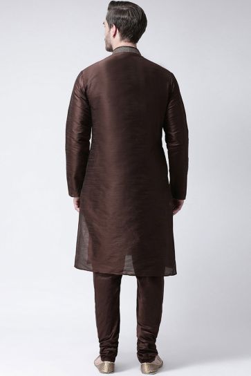 Brown Color Dhupion Silk Fabric Redaymade Kurta Pyjama