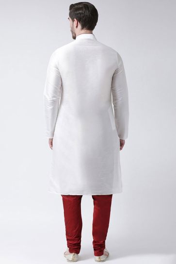 White Color Sangeet Wear Classic Dhupion Silk Fabric Kurta Pyjama