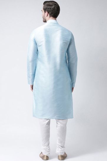 Sangeet Wear Dhupion Silk Fabric Sky Blue Color Kurta Pyjama