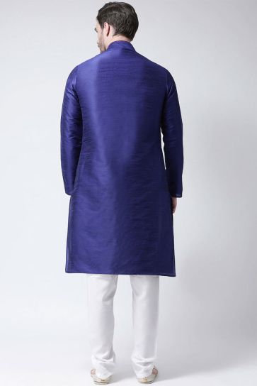 Blue Color Sangeet Wear Dhupion Silk Fabric Kurta Pyjama